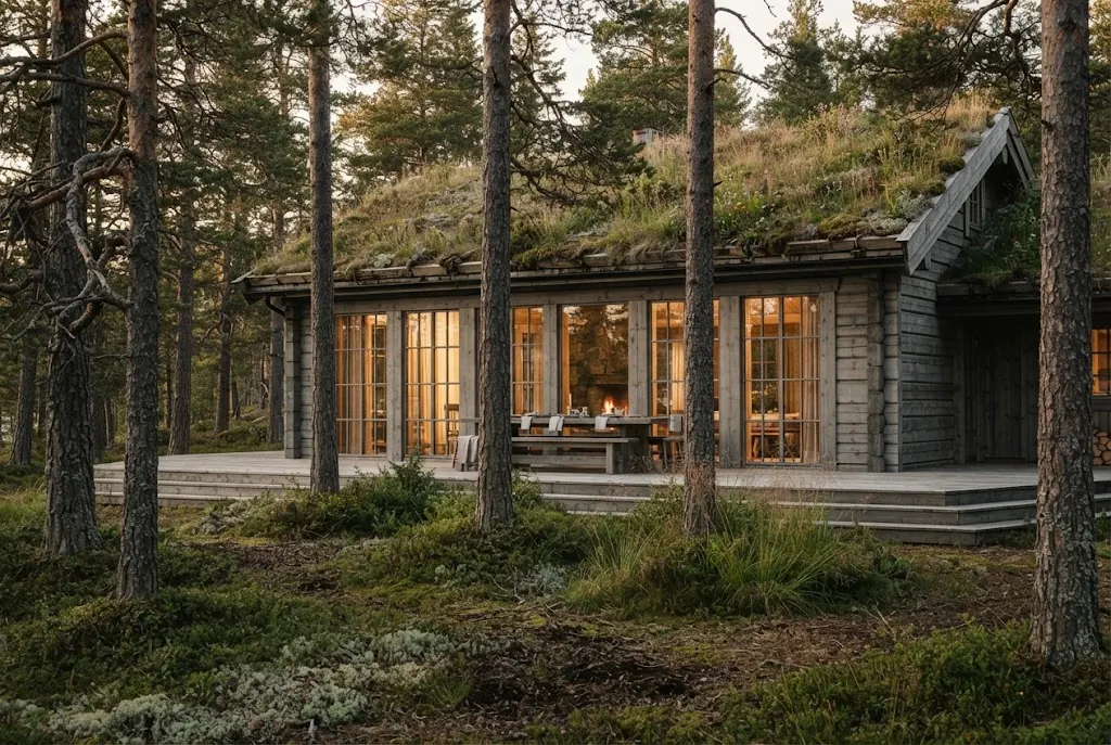 Artist's impression of the Forest House: the house among the pines
