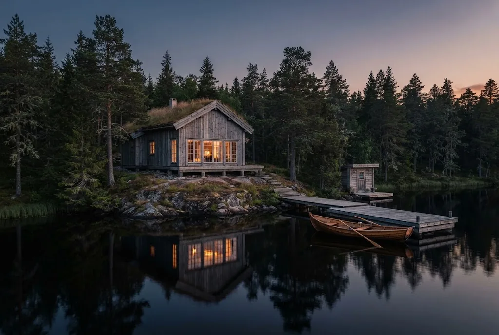 Artist's impression of the Lake Cabin: the cabin above the lake
