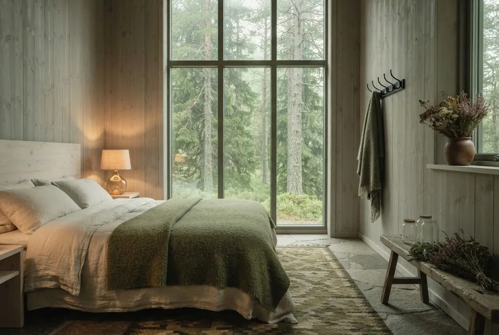 Artist's impression of the Pine Room: the main room, with its window onto the old forest